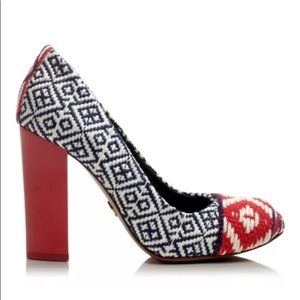 TORY BURCH Dara Woven Pump Heels Shoes - Red Black Women’s Sz 7.5 RARE EUC